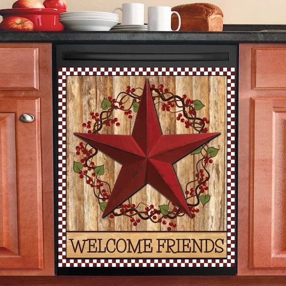 Country Decor Kitchen Dishwasher Magnet Red Prim Barn Star Etsy