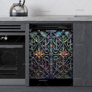 Floral Forged Iron Gate Design Dishwasher Magnet Cover