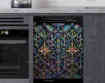 Floral Forged Iron Gate Design Dishwasher Magnet Cover - U.S. duty free!! #md2417