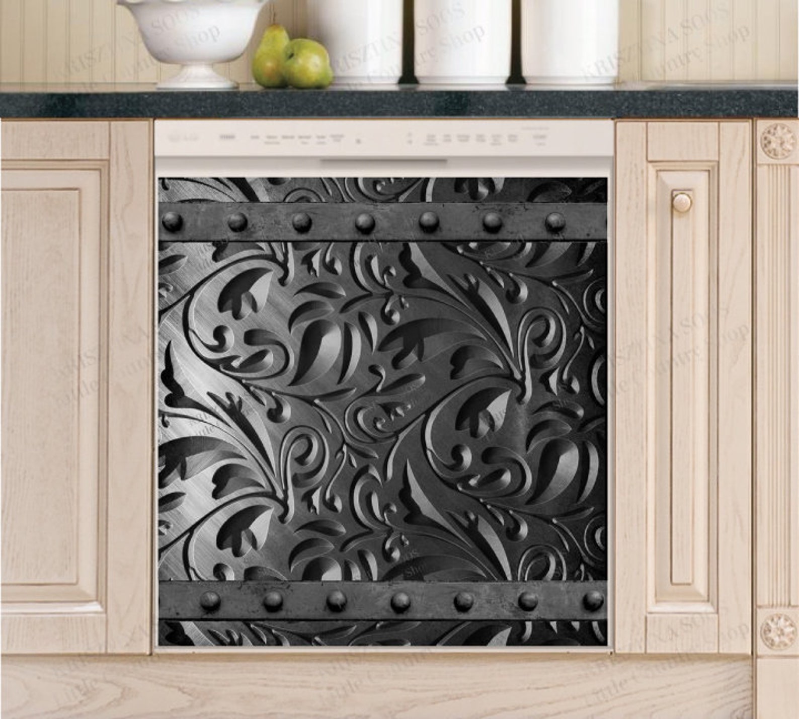 Kitchen Dishwasher Cover Engraved Dark Grey Batik Etsy