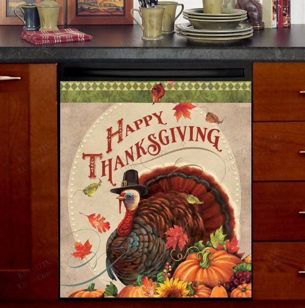 Autumn Vintage Happy Thanksgiving Turkey Dishwasher Cover