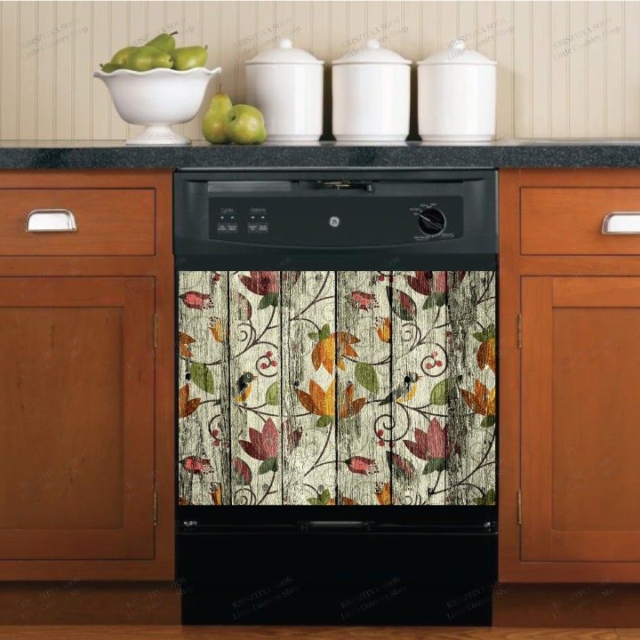 Rustic Folklore Flower Wood Pattern Dishwasher Cover