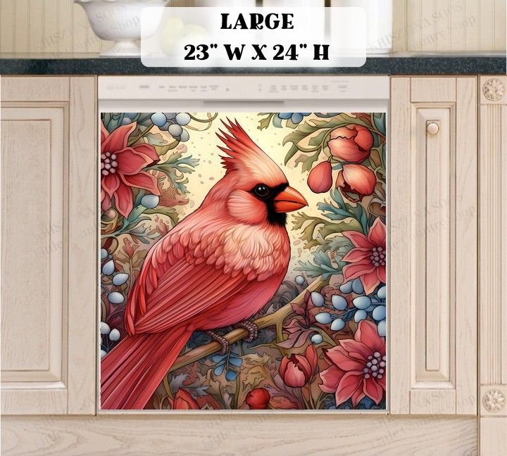 Kitchen Dishwasher Magnet Cover - Beautiful Male Cardinal