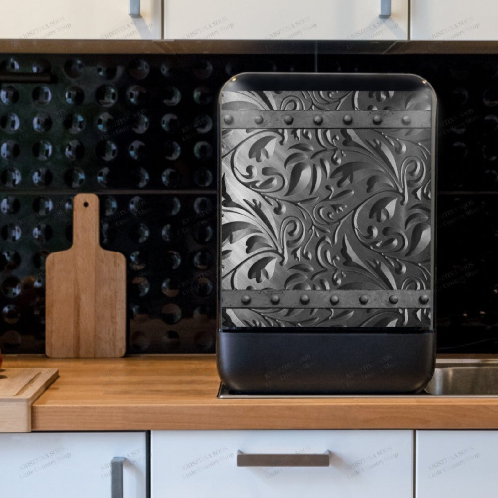 Kitchen Dishwasher Cover Engraved Dark Grey Batik Etsy