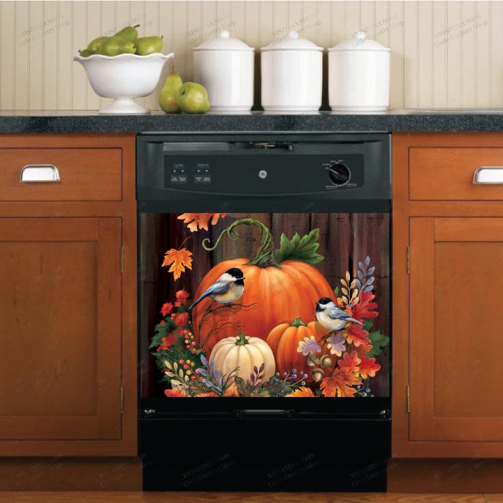 Autumn Pumpkin Chickadees Dishwasher Cover