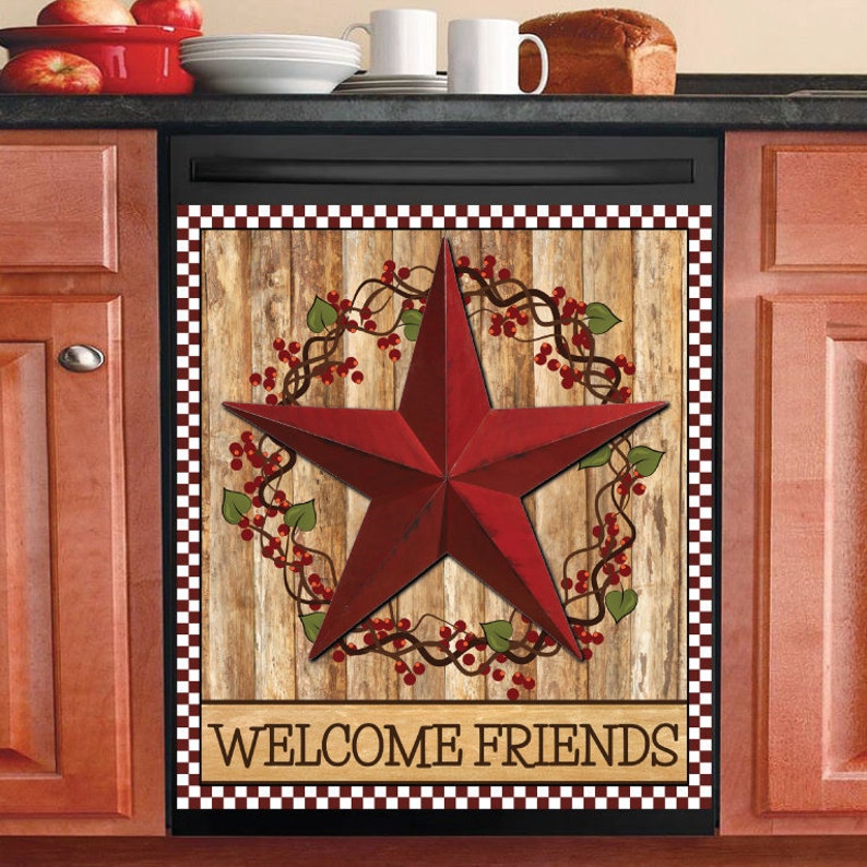 Country Decor Kitchen Dishwasher Magnet Red Prim Barn Star | Etsy