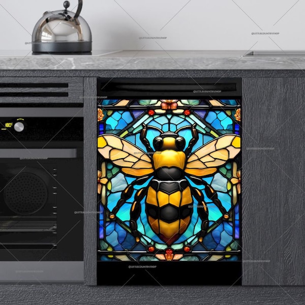 Kitchen Dishwasher Magnet Cover - Stained Glass Bumblebee Design #md1912