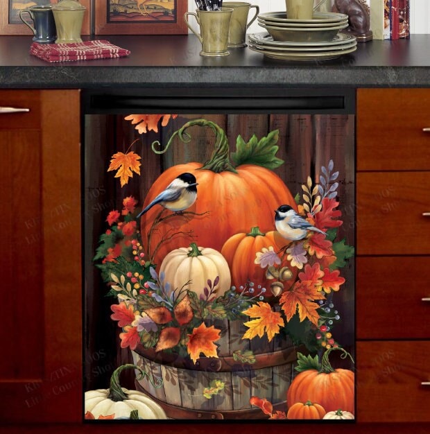 Autumn Pumpkin Chickadees Dishwasher Cover