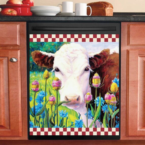 Country Decor Kitchen Dishwasher Magnet Cute Pretty Cow In Etsy