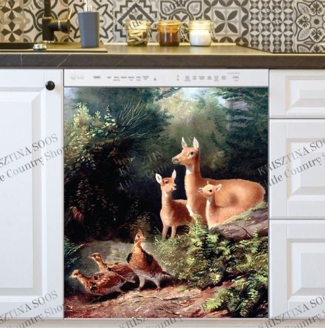 Kitchen Dishwasher Decor Cover Beautiful Deer Family Etsy