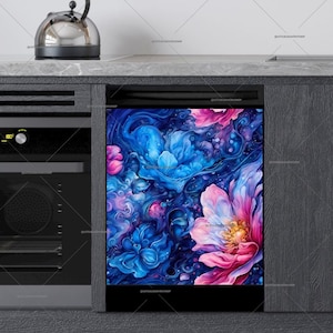 Kitchen Dishwasher Magnet Cover- Beautiful Abstract Colorful Flowers #md1054