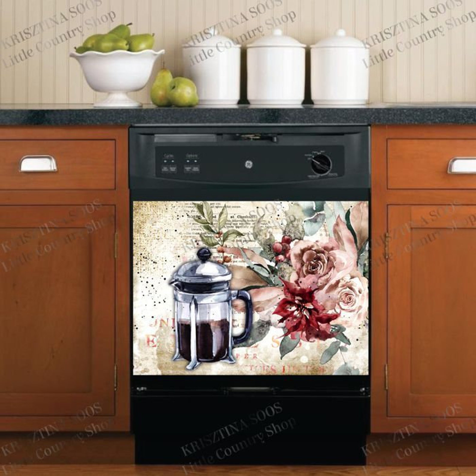 Kitchen Dishwasher Decor Cover Vintage Coffee Design Etsy