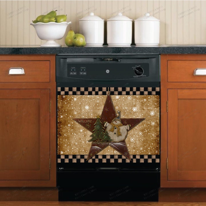Kitchen Dishwasher Cover Prim Christmas Snowman Star Etsy