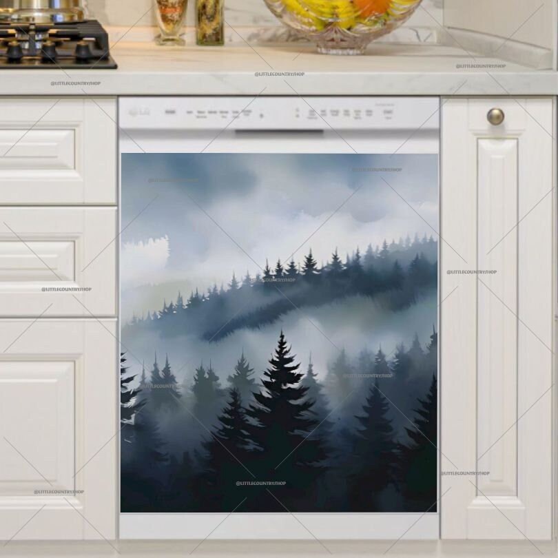 Kitchen Dishwasher Magnet Cover • The Misty Forest • Decorative Cover • Trendy Home Decor #md390