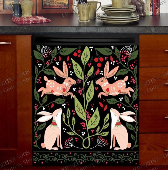 Kitchen Dishwasher Magnet Cover Scandinavian Folklore Bunny - Etsy