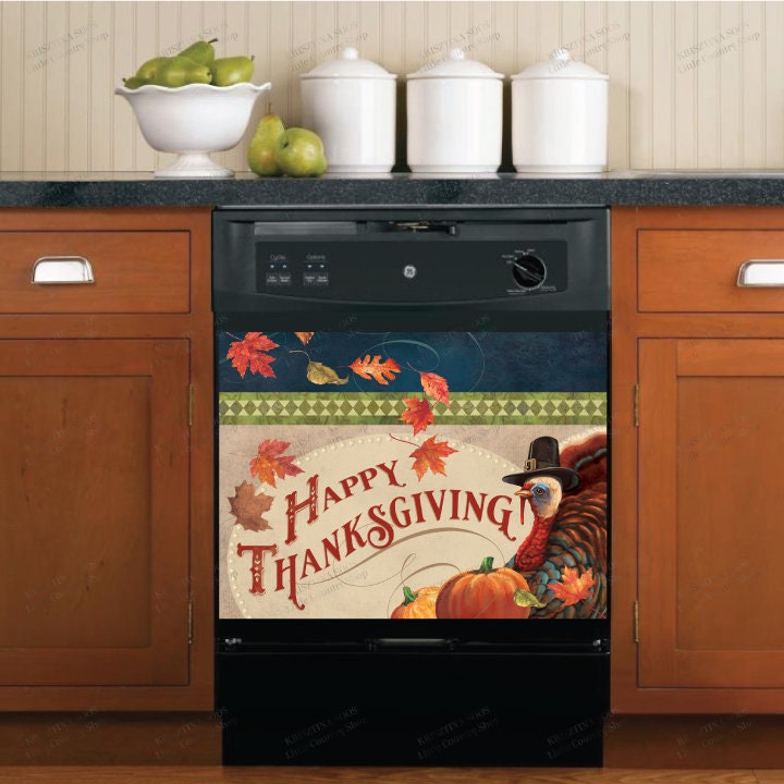 Autumn Vintage Happy Thanksgiving Turkey Dishwasher Cover