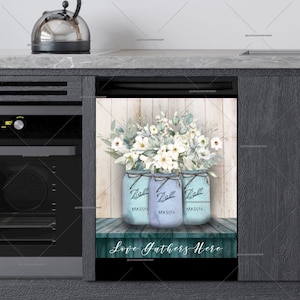 Kitchen Dishwasher Magnet Cover • Farmhouse Mason Jars and Flowers • Rustic Decor • Decorative Cover #fl626