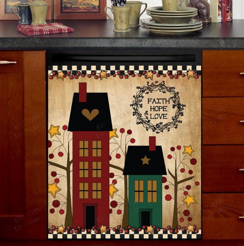 Kitchen Dishwasher Cover Country Prim Saltbox Houses Etsy
