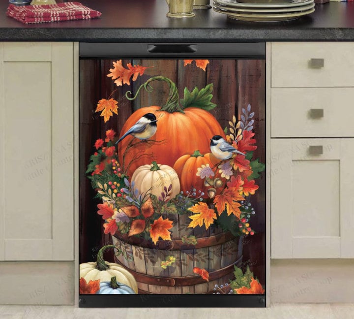 Autumn Pumpkin Chickadees Dishwasher Cover