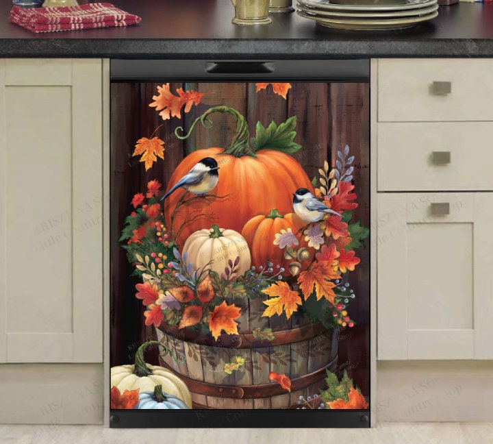 Autumn Pumpkin Chickadees Dishwasher Cover