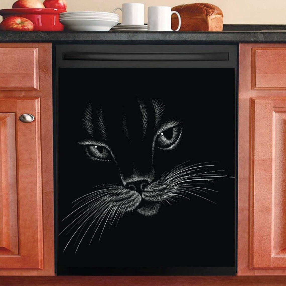 Country Decor Kitchen Dishwasher Cover Cute Black Cat Etsy