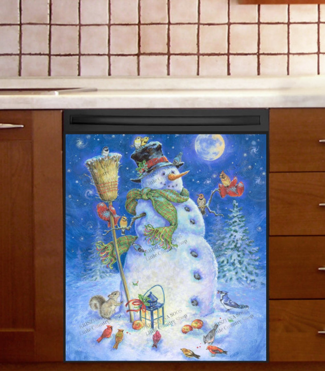 Dishwasher Cover Snowman and Feathered Friends by Etsy