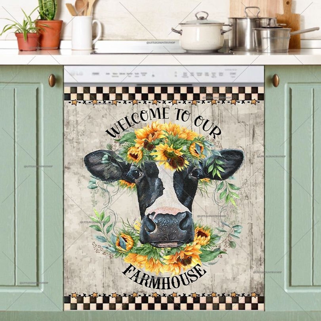 Cow Magnetic Dishwasher Cover-Famhouse Style Kitchen Decor, Country  Farmhouse Animals Magnetic Dishwasher Door Cover, Refrigerator Magnet  Cover