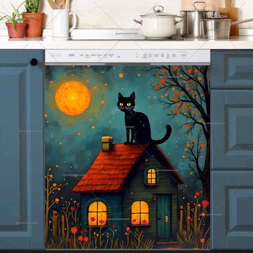 Black Cat Dishwasher Magnet Cover: Folklore Kitchen Decor - U.S. duty free!! #md2996