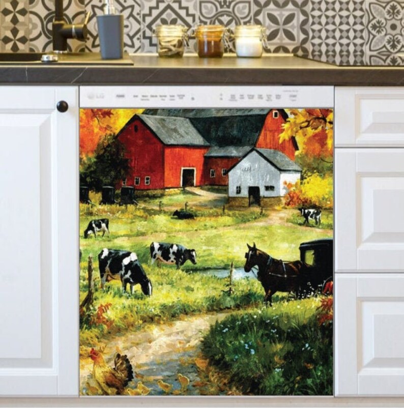 Dishwasher Cover Old Farmhouse and Animals Etsy