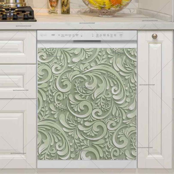 Kitchen Dishwasher Magnet Cover • Folklore Batik Design • Sage Green Tone • Bohemian Decor #nt243