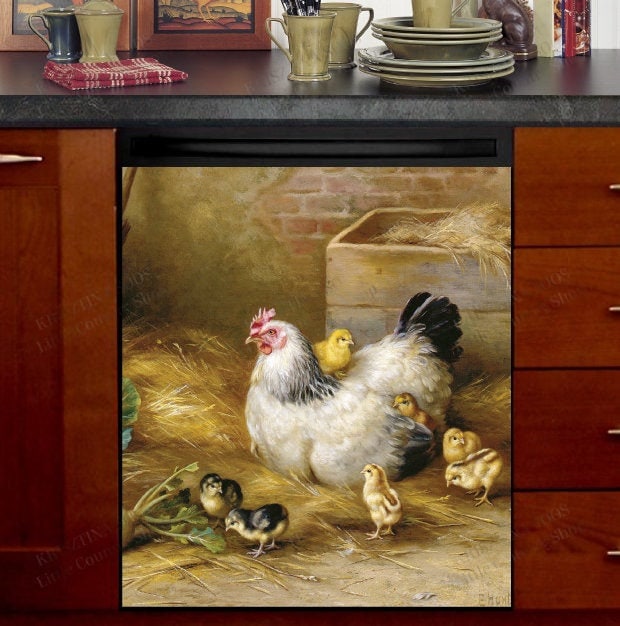 Kitchen Dishwasher Cover Farmhouse Hen With Chicks Etsy Canada