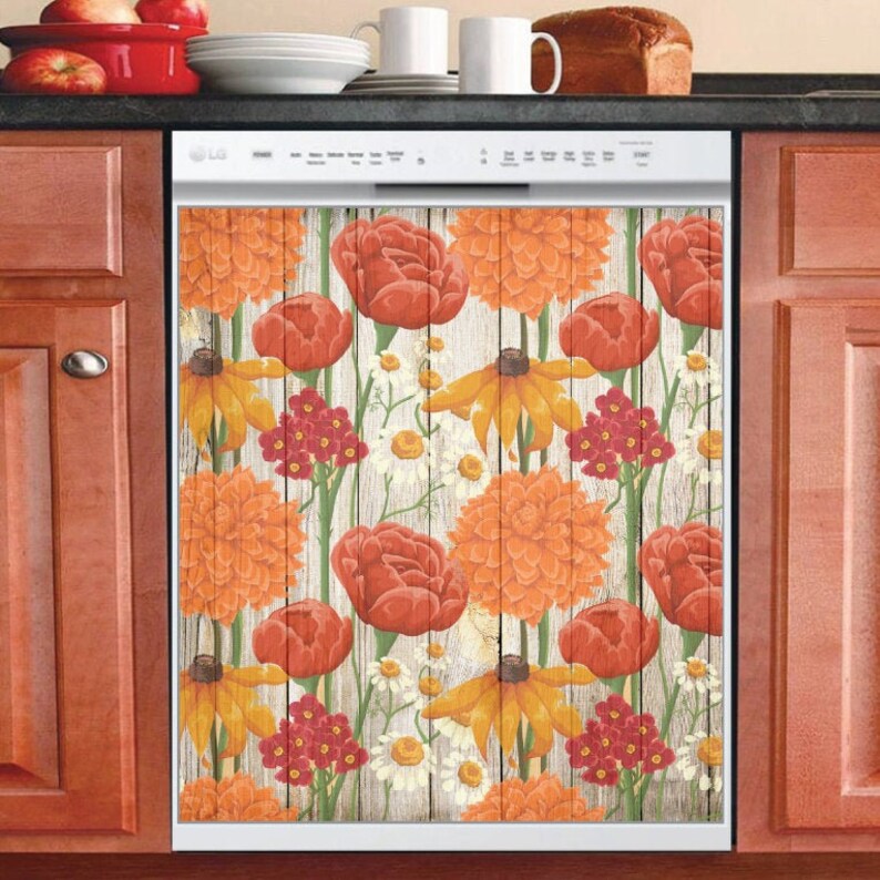 Country Decor Kitchen Dishwasher Cover Rustic Flower Etsy