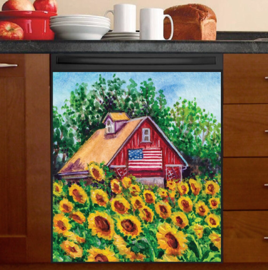 Kitchen Dishwasher Old Red Barn with an American Flag Etsy