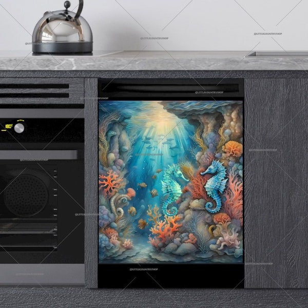 Kitchen Dishwasher Cover Magnet • Pretty Seahorse Couple • Seaside Cottage Decor • Decorative Cover - U.S. duty free!! #md2046