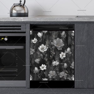 Kitchen Dishwasher Magnet Cover - Flowers on Dark Wood Pattern #md1057