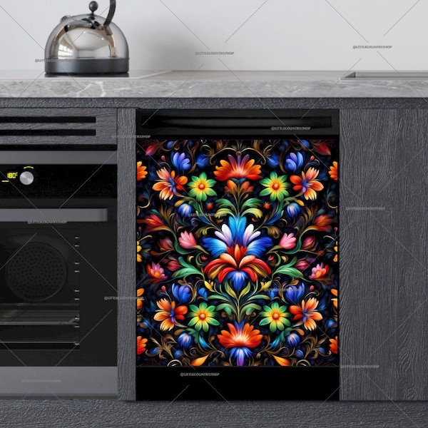 Kitchen Dishwasher Magnet Cover - Beautiful Folklore Flower Design #md2020