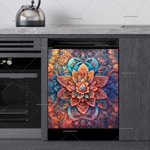 Kitchen Dishwasher Magnet Cover • Beautiful Bohemian Mandala Design • Gift for Her #md1930