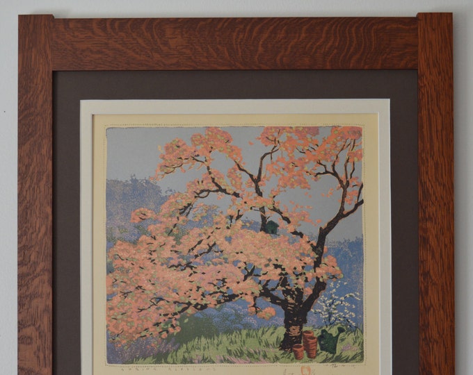 Spring Blossoms Mission Style Gustave Baumann Framed Art in Quartersawn Oak