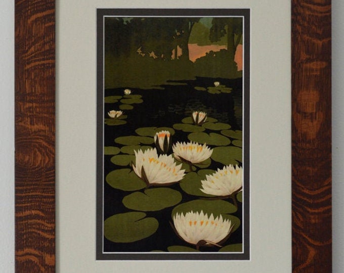 Lily Pads Mission Style Art in Quartersawn Oak Frame