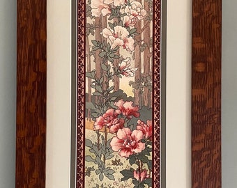 Nouveau Azaleas in Oak Mission Style Art in Quartersawn Oak Frame