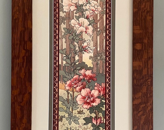 Nouveau Azaleas in Oak Mission Style Art in Quartersawn Oak Frame