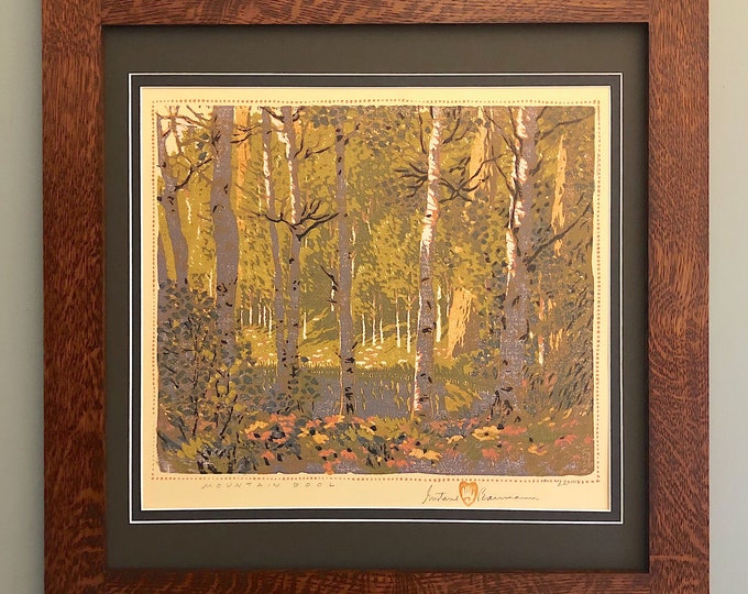 Mountain Pool Mission Style Gustave Baumann Framed Art in Quartersawn Oak