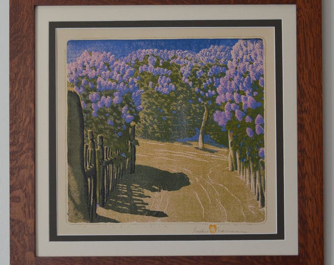 Lilac Year Mission Style Gustave Baumann Framed Art in Quartersawn Oak
