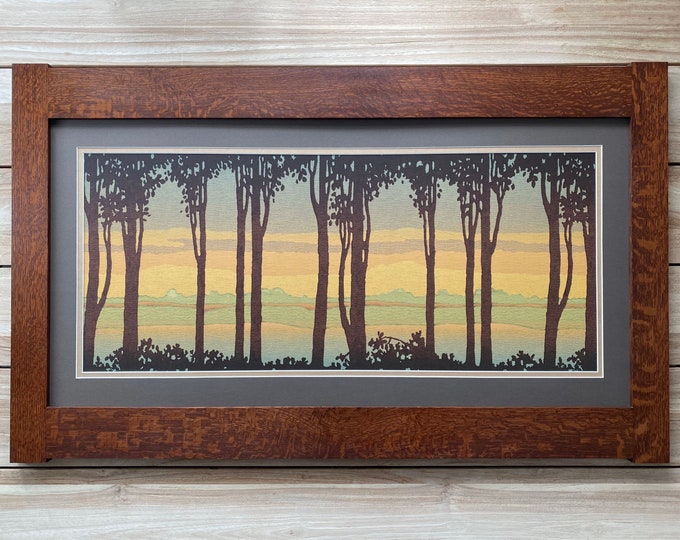 Birchwood Twilight Large Frieze Mission Style Art in Quartersawn Oak Frame
