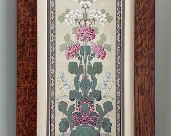 Nouveau Impatiens Panneaux in Oak Mission Style Art in Quartersawn Oak Arts and Crafts Style Frame