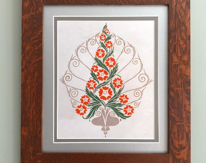 Christmas Tree 1900 I Arts and Crafts Mission Style Art in Quartersawn Oak Frame