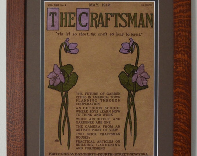 The Craftsman Violets Mission Style Art in Quartersawn Oak Frame
