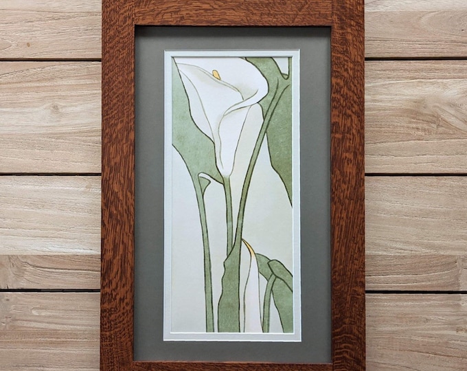 Cala Lily Mission Style Art in Quartersawn Oak Frame