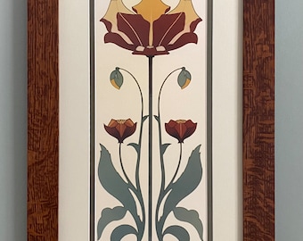Oak Park Flower I Mission Style Art in Quartersawn Oak Frame