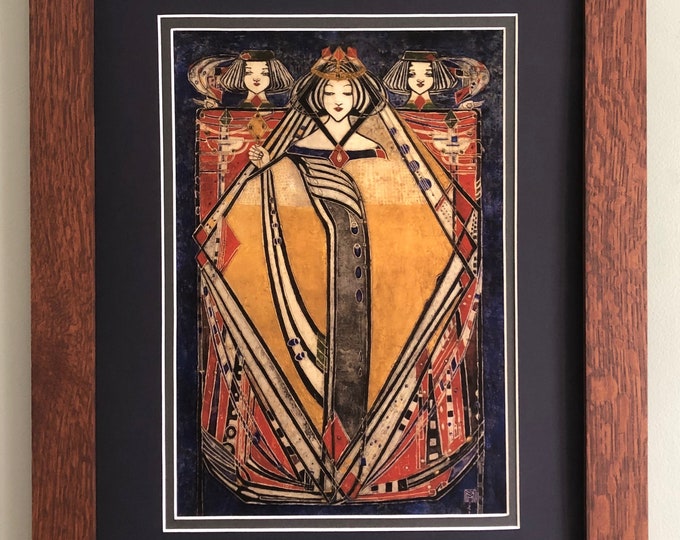 The Queen of Diamonds Mission Style Art in Quartersawn Oak Frame